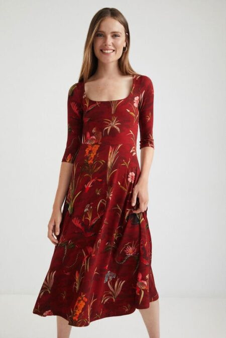 Desigual Midi Μακρυμάνικο Φόρεμα Flowers (21WWVK80)