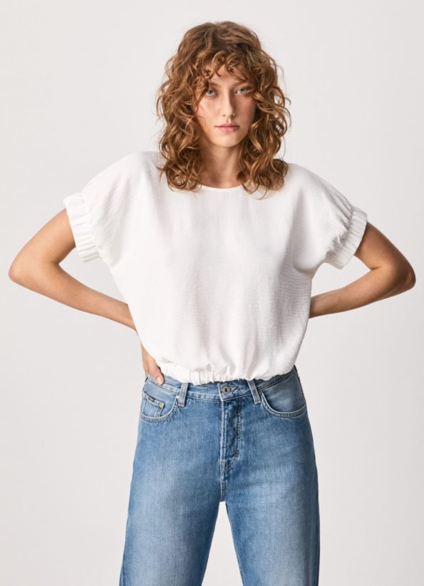 Pepe Jeans Γυναικείο Πουκάμισο Margot (PL304228-803) κοντομάνικο με κανονική εφαρμογή και ελαστική μέση σε λευκό χρώμα. Διαθέτει μεταλλικό λογότυπο
