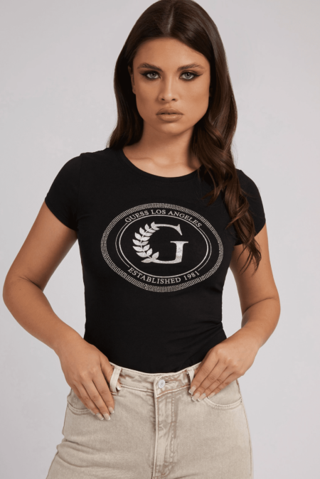 Guess Γυναικεία Κοντομάνικη Μπλούζα Crest Logo (W1RI14KAKZ2-JBLK)