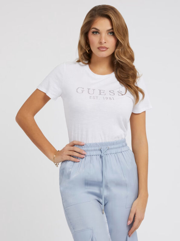 Guess Γυναικεία Κοντομάνικη Μπλούζα Με Στράς Λογότυπο (W3GI76K8G01-G011) -3