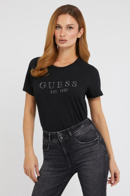 Guess Γυναικεία Κοντομάνικη Μπλούζα Με Στράς Λογότυπο (W3GI76K8G01-