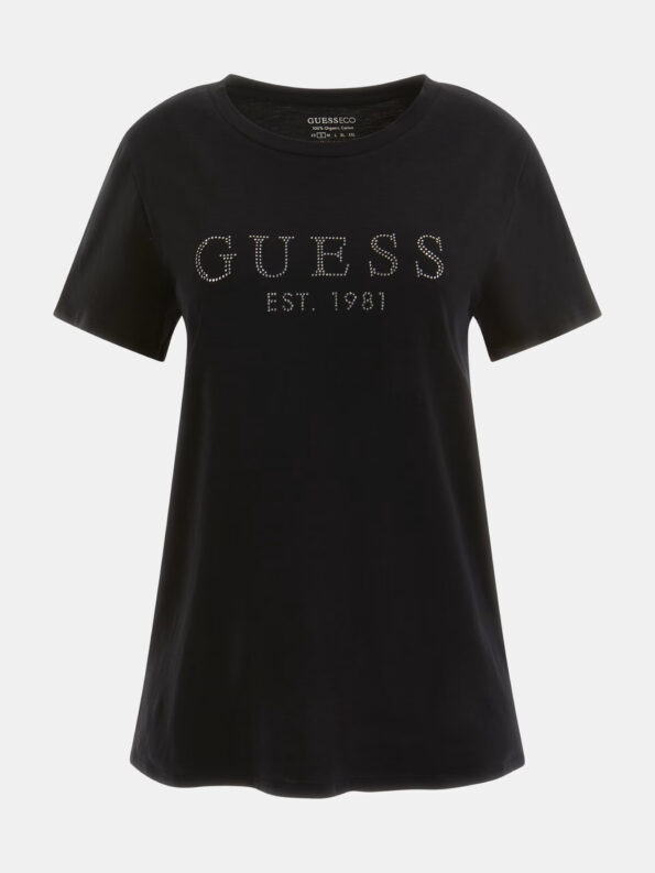 Guess Γυναικεία Κοντομάνικη Μπλούζα Με Στράς Λογότυπο (W3GI76K8G01-JBLK)