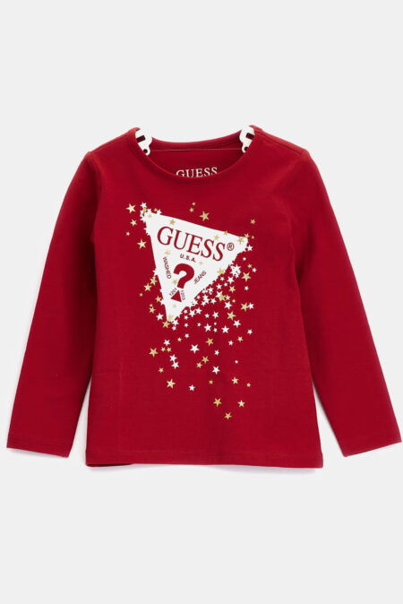 Guess Παιδική Μακρυμάνικη Μπλούζα Με Τριγωνικό Λογότυπο Με Στράς Girl (K3BI02J1314-G5R0)