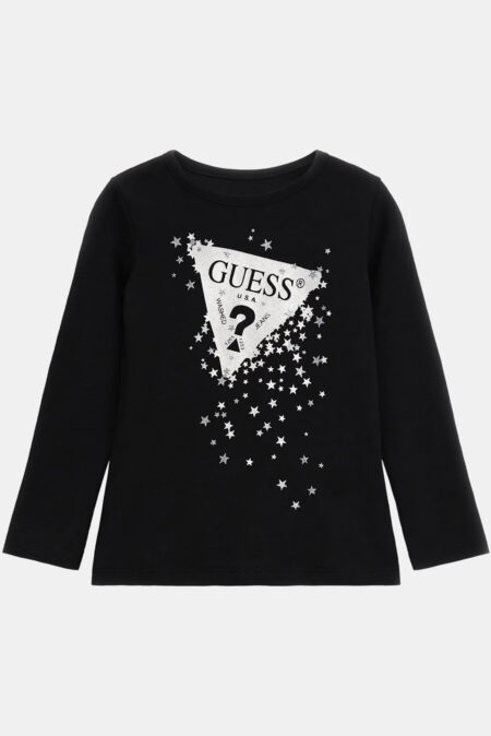 Guess Παιδική Μακρυμάνικη Μπλούζα Με Τριγωνικό Λογότυπο Με Στράς Girl (K3BI02J1314-JBLK