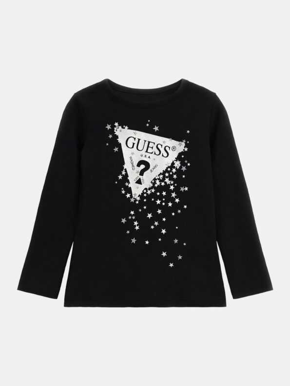 Guess Παιδική Μακρυμάνικη Μπλούζα Με Τριγωνικό Λογότυπο Με Στράς Girl (K3BI02J1314-JBLK