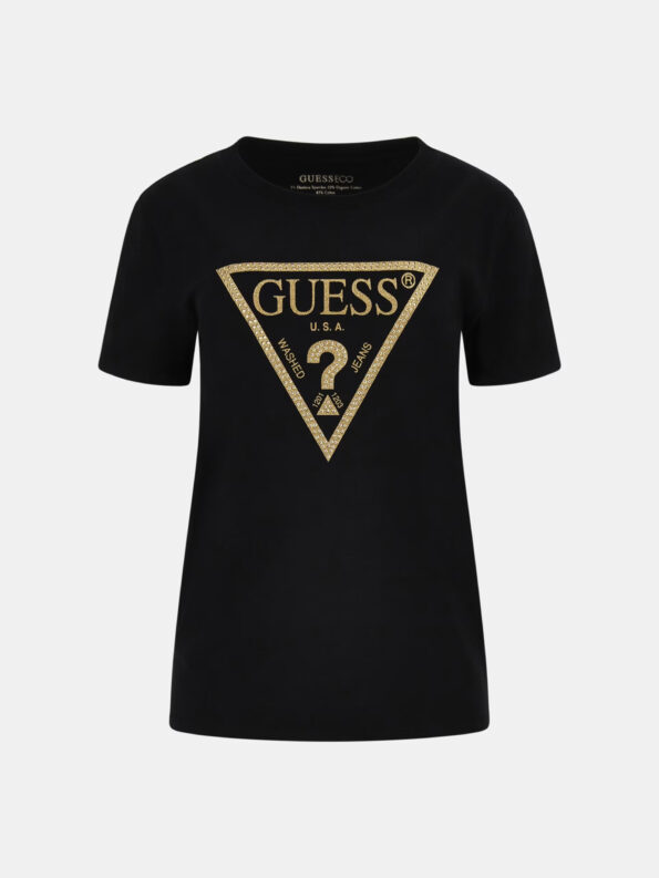 Guess Γυναικεία Κοντομάνικη Μπλούζα Με Τριγωνικό Λογότυπο (W4RI69J1314-JBLK)