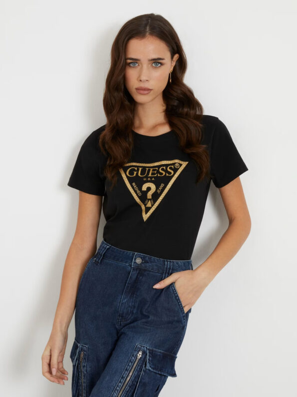 Guess Γυναικεία Κοντομάνικη Μπλούζα Με Τριγωνικό Λογότυπο (W4RI69J1314-JBLK)