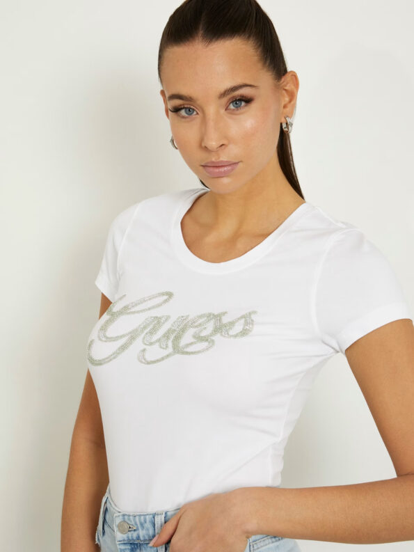 Guess Γυναικεία Κοντομάνικη Μπλούζα Με Στρας Λογότυπο Script (W4GI30J1314-G011)