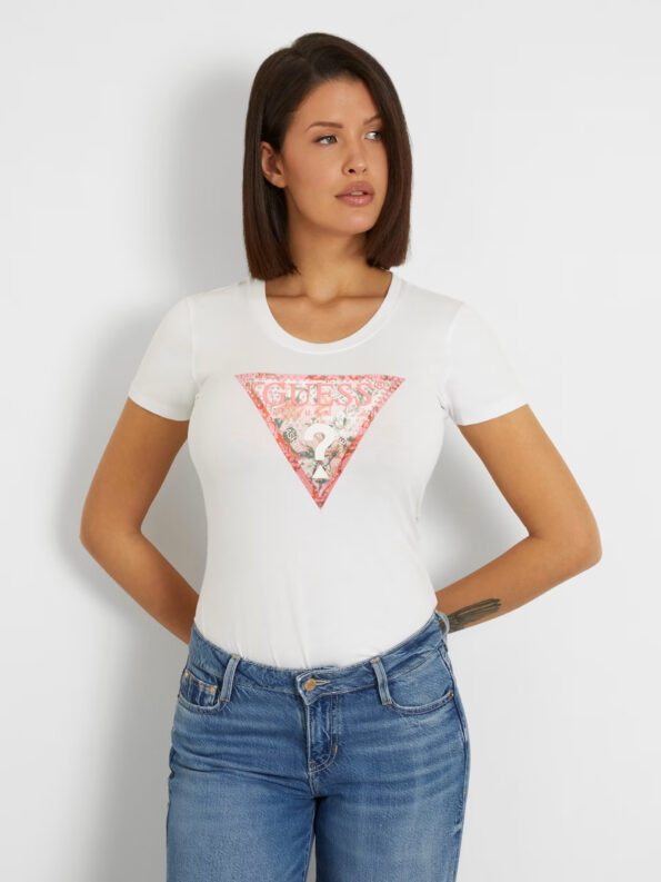 Guess Γυναικεία Κοντομάνικη Μπλούζα Με Φλοράλ Λογότυπο Satin (W4GI21J1314-G011)