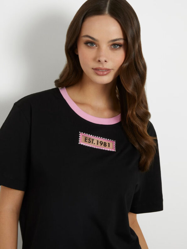 Guess Γυναικεία Μπλούζα T-Shirt Με Στράς Λογότυπο Mesh (W4GI35JA914-JBLK)