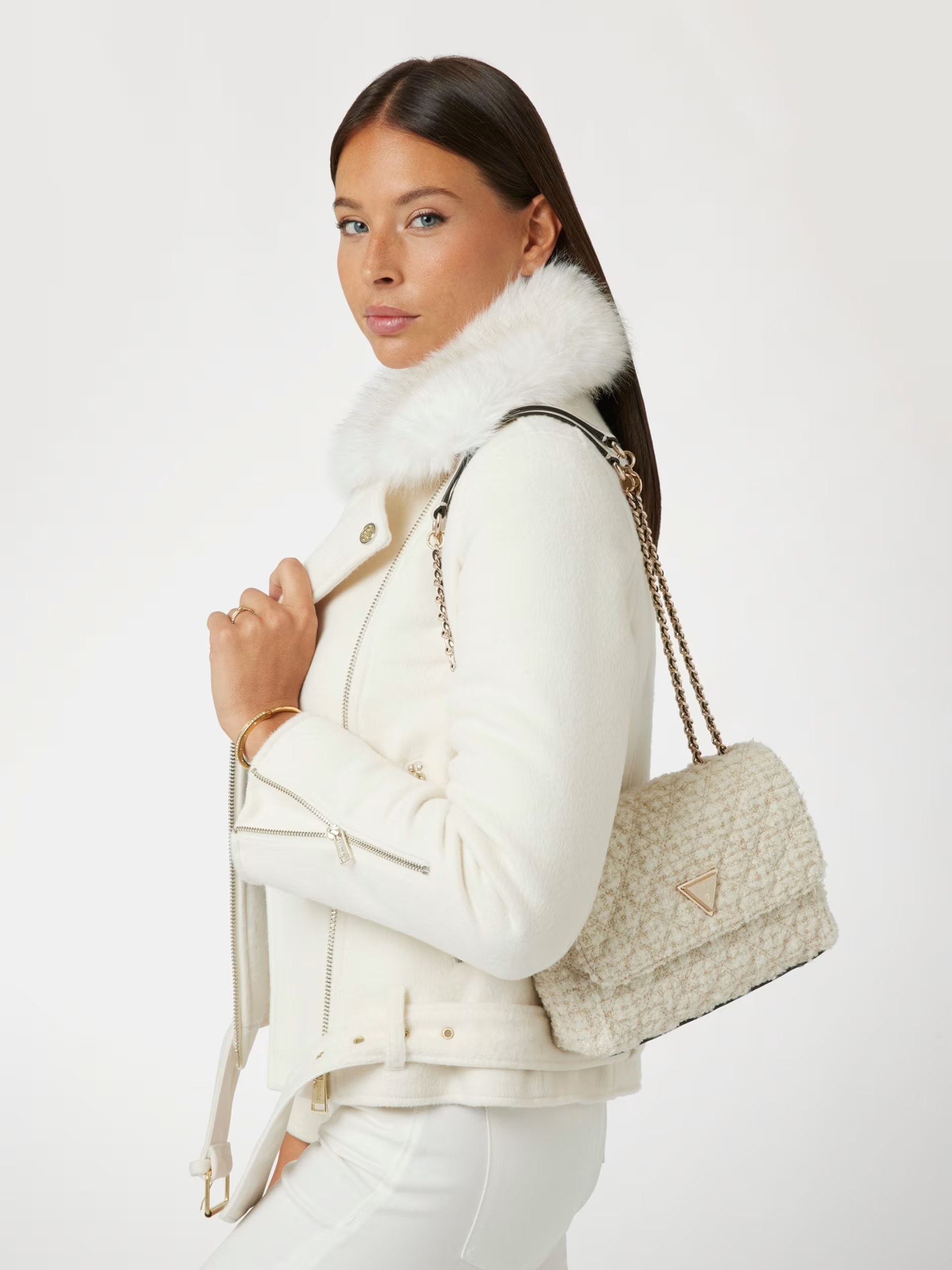 Guess Γυναικεία Τσάντα Ώμου Giully Tweed Sequins Convertible (HWAT8748200-IVO)