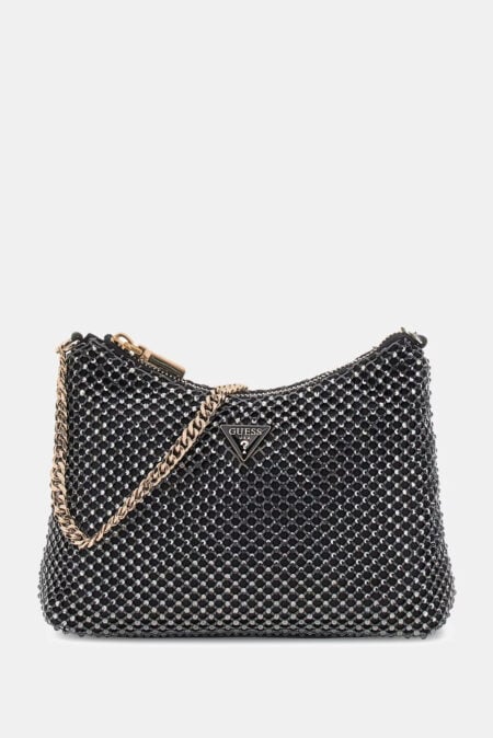 Guess Mini Τσάντα Ώμου Βραδινή Από Μεταλλικό Πλέγμα Zalina Top Zip Shoulder (HWCE9350170-PEW)