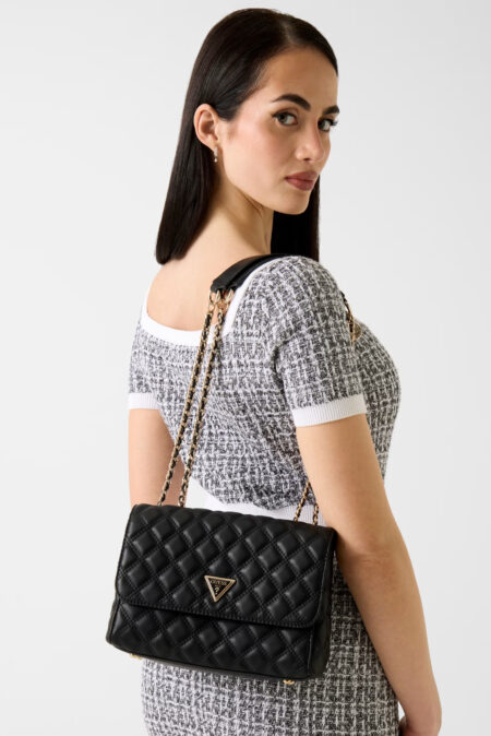 Guess Τσάντα Χιαστί Καπιτονέ Giully 2 Convertible (HWQG9673200-BLA)