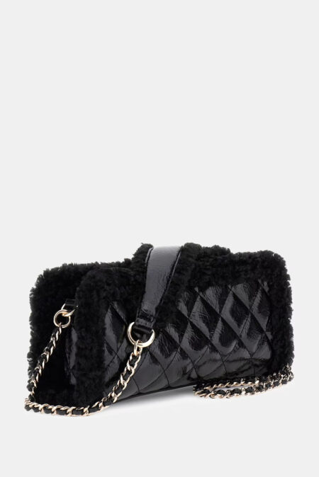 Guess Τσάντα Χιαστί Με Γούνα Cristi Top Zip Crossbody (HWTG8139720-BLA)