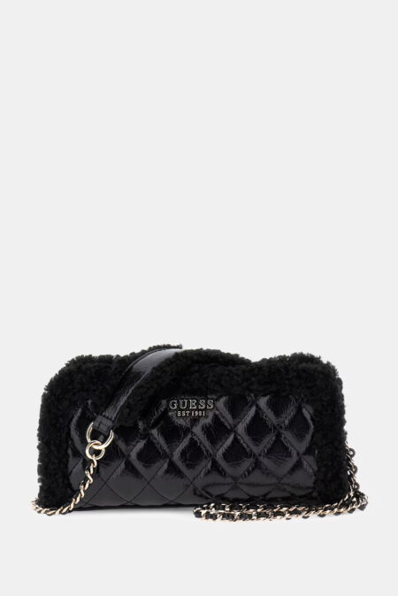 Guess Τσάντα Χιαστί Με Γούνα Cristi Top Zip Crossbody (HWTG8139720-BLA)