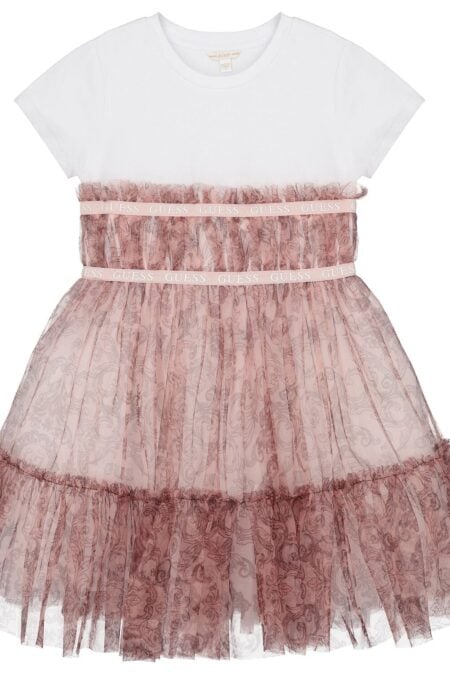 Guess Παιδικό Φόρεμα Καφέ Midi Fit And Flare Από Τούλι Κορίτσι (J5RK36K6YW0-P4X5)