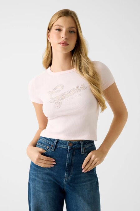 Guess Γυναικεία Μπλούζα Με Στρασάκια Λογότυπο Studs Script (W6RI22KA0H1-A627)3
