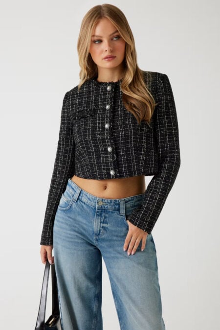 Guess Γυναικείο Σακάκι Crop Τουίντ Sandra Jacket (W5BN63W2382-JBLK)