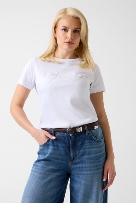 Guess Γυναικεία Κοντομάνικη Μπλούζα 3D Script (W6GI08K3023