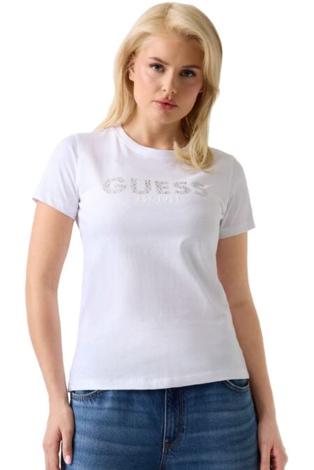 Guess Γυναικεία Κοντομάνικη Μπλούζα Studs Script (W6GI15K3035-G011)