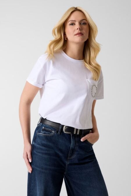 Guess Γυναικεία Κοντομάνικη Μπλούζα Λευκό Pocket G Logo (W6GI17K3037-G011)