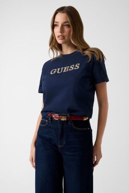 Guess Γυναικεία Μπλούζα Κοντομάνικη Crop Λευκό Marina (W6GI06K3018)