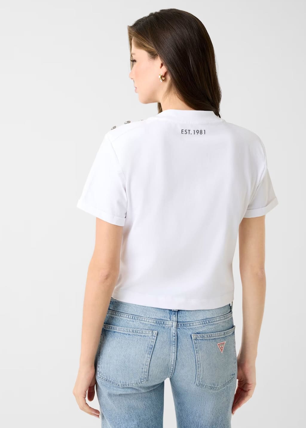 Guess Γυναικεία Μπλούζα Κοντομάνικη Crop Λευκό Marina (W6GI06K3018-G011) -1