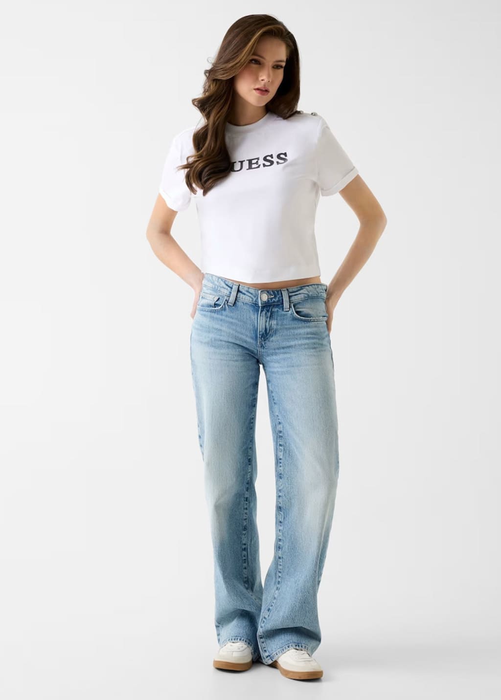 Guess Γυναικεία Μπλούζα Κοντομάνικη Crop Λευκό Marina (W6GI06K3018-G011) -1