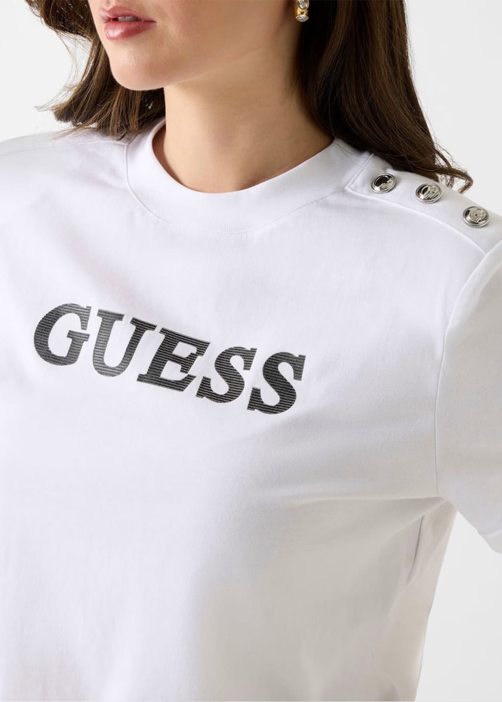 Guess Γυναικεία Μπλούζα Κοντομάνικη Crop Λευκό Marina (W6GI06K3018-G011) -1