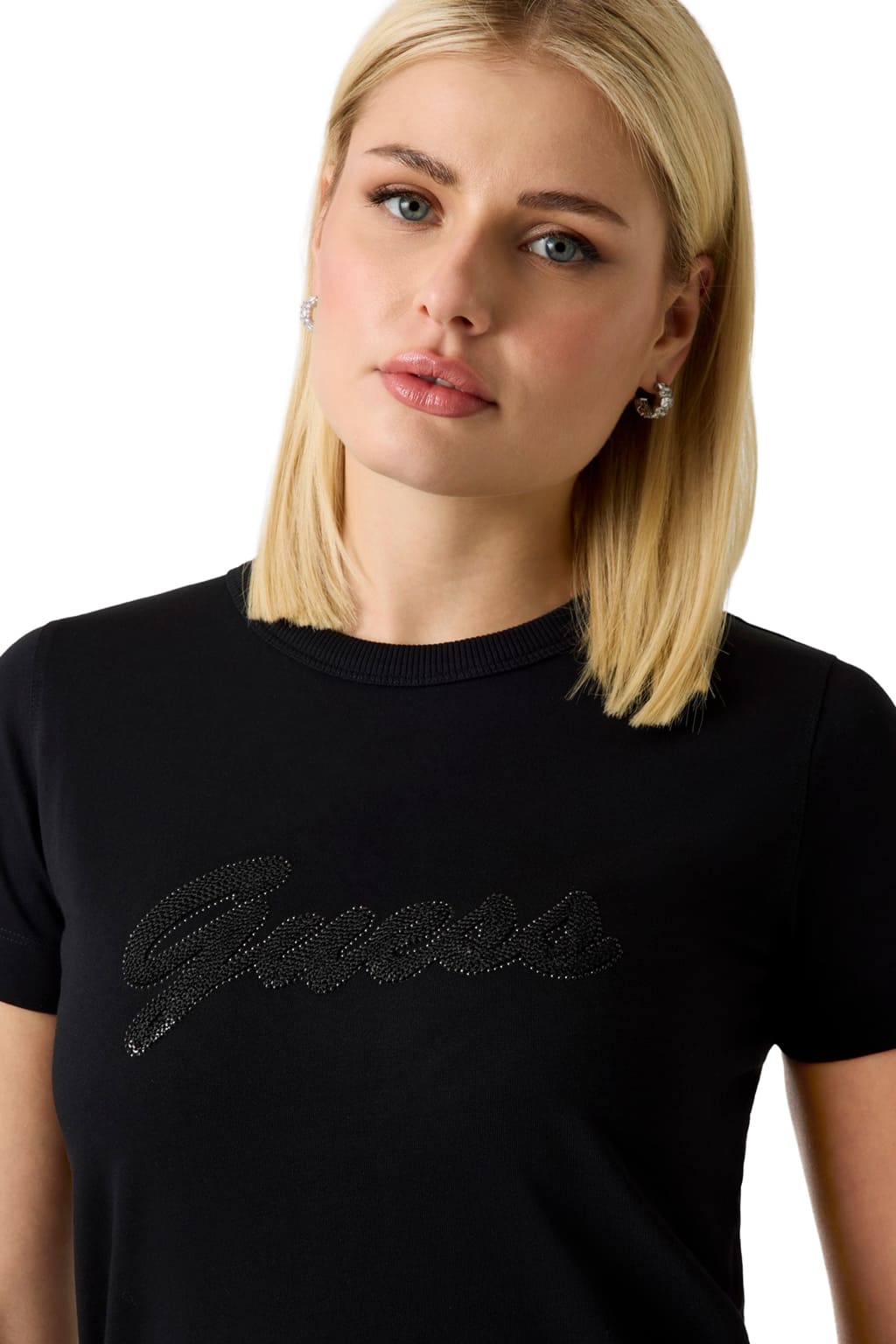 Guess Γυναικεία Κοντομάνικη Μπλούζα 3D Script (W6GI08K3023-JBLK)
